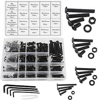 Nuts and Bolts Washers Assorted Set,M3 M4 M5 M6 Black Button Head Screws Bolts and Nuts Kit 500pcs, Thread Machine Hex Bolt Set Fastener Repair Tools Assortment Kit with 4 Wrench