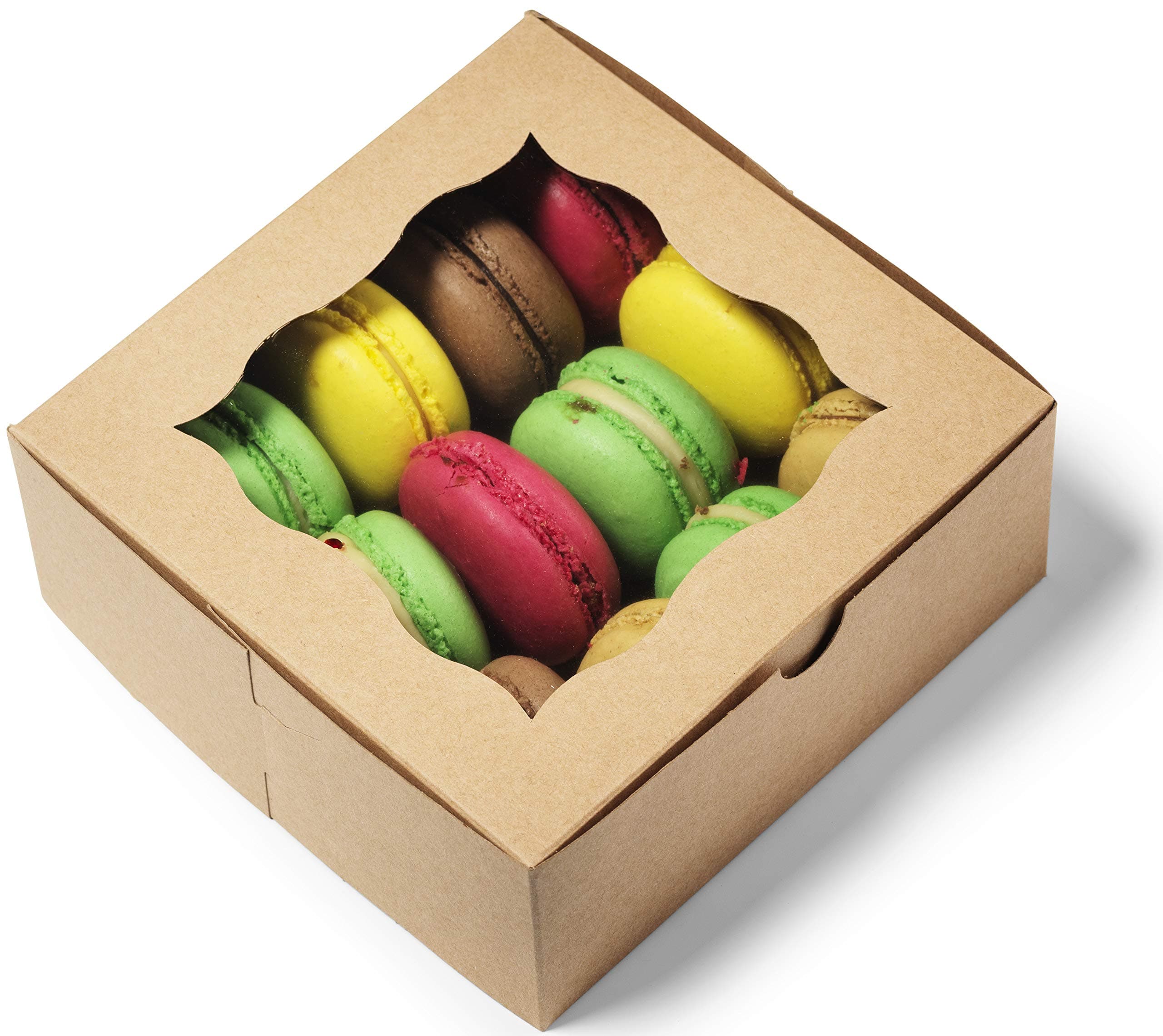 Bakery Boxes 6x6x2.5" Brown [50Pack] | by Cuisiner Pastry Containers | Baby Shower, Wedding Favors and Dessert Packaging for Cake, Pies, Donut, Macaron, Cookies and Party Treat | Gift Box with Window