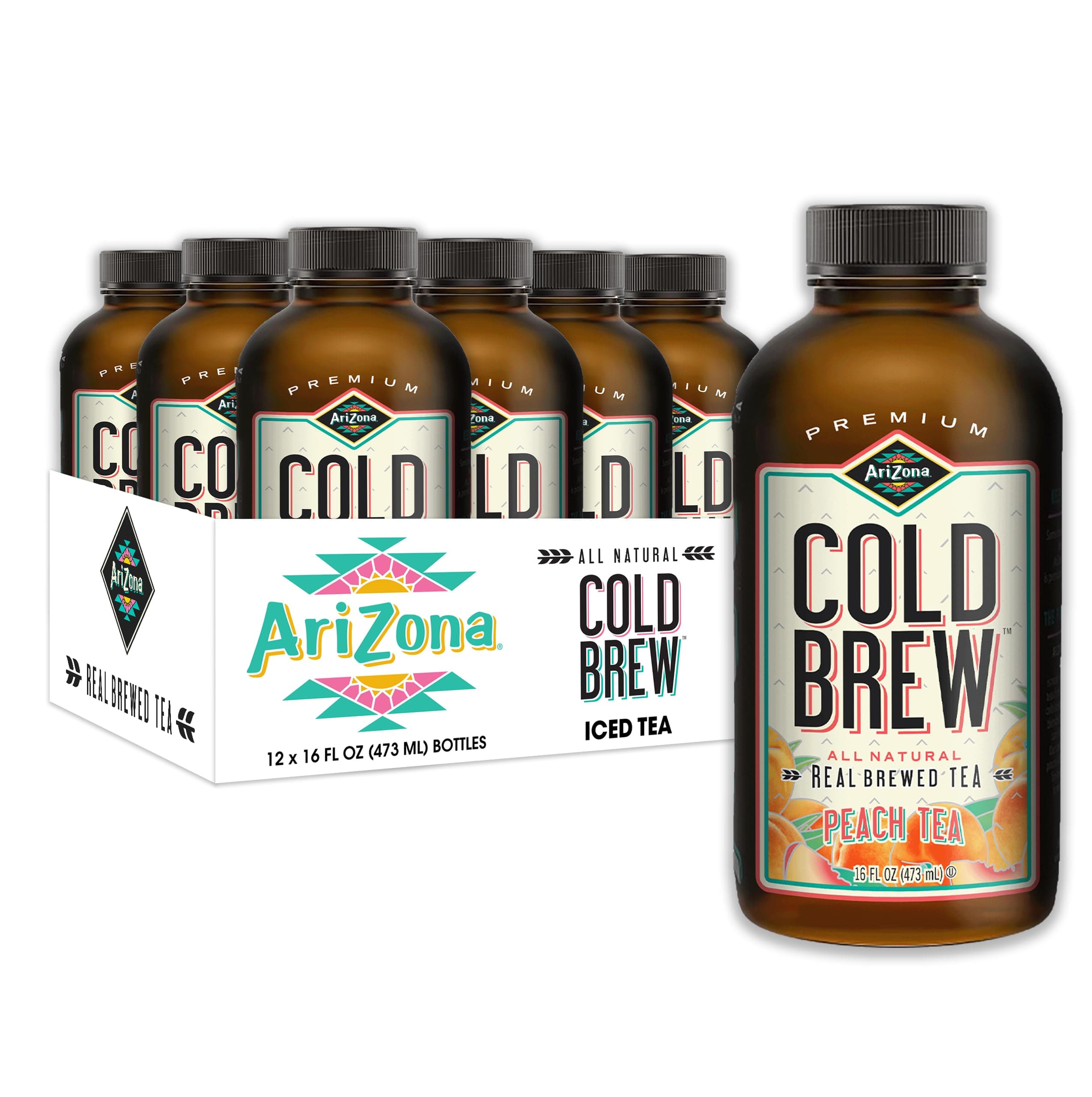AriZona Cold Brew Peach Tea - Premium Cold Brew Iced Tea (Pack of 12)