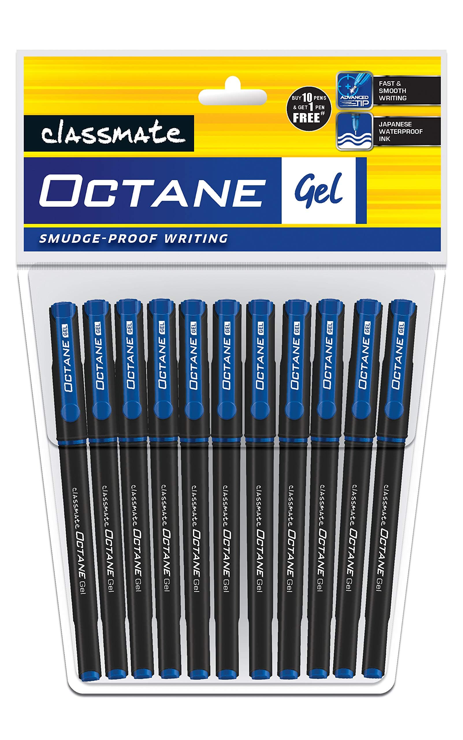 Classmate Octane- Blue Gel Pens (pack Of 11) Smooth Writing Pens| Water-proof Ink For Smudge-free Writing| Preferred By Students For Exam & Class Notes| Study At Home Essentials