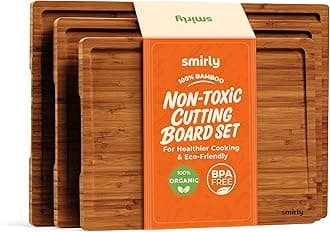 SMIRLY Bamboo Wooden Cutting Boards, Wood Cutting Board for Kitchen, Set of 3 with Deep Juice Grooves, Ideal for Chopping Meat Vegetables, Charcuterie Cheese Serving Tray, Kitchen Gadgets