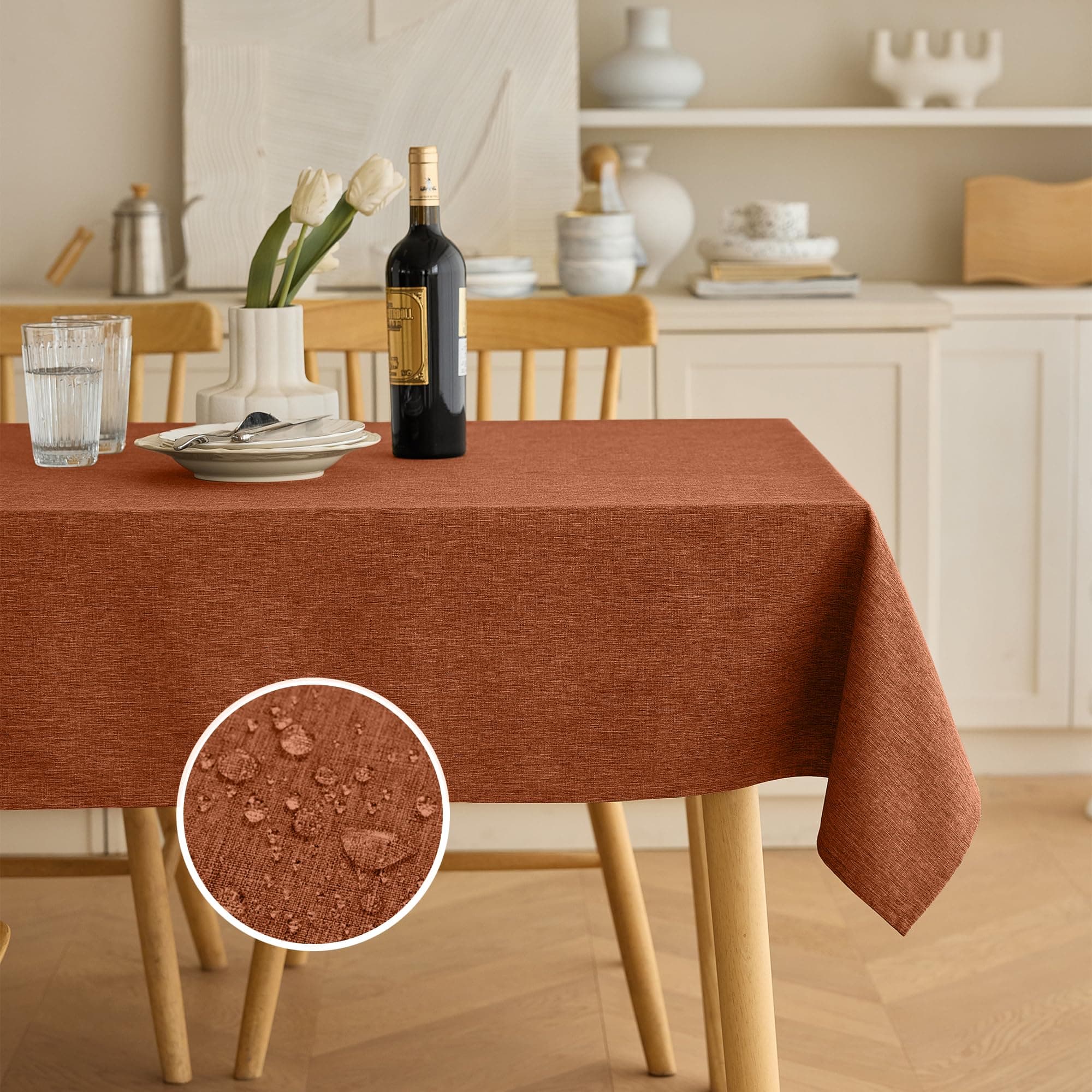 Faux Linen Small Rectangle Tablecloth for Kitchen Dining Room,Outdoor Coffee Wrinkle-free Washable Table Cloth Covers for Wedding, Picnics,Party(Oblong,60 x 84 Inch (6-8 Seats),Burnt Orange)