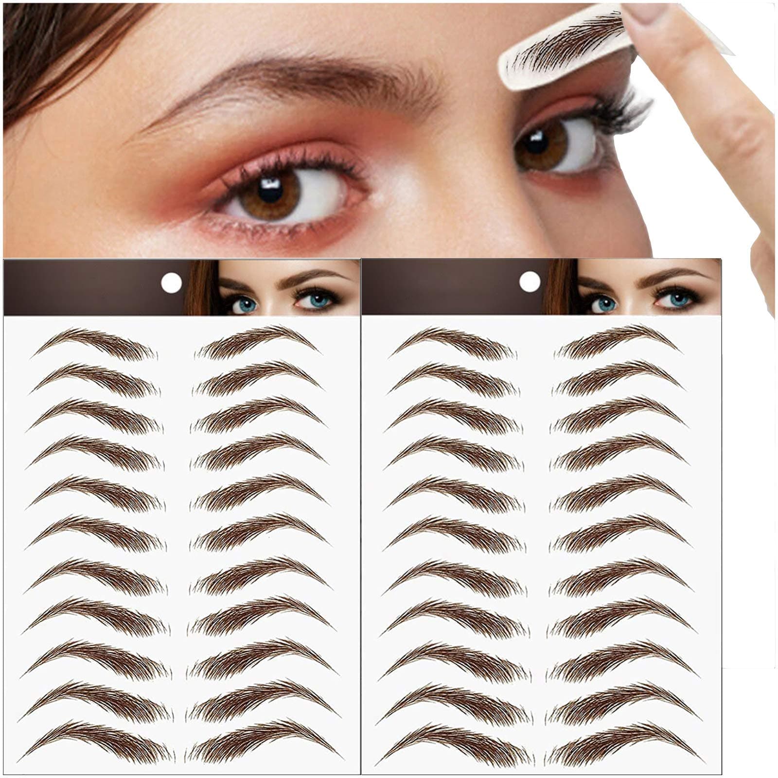 Miotorio 22 Pairs 4D Eyebrows Tattoo, Hair-Like Authentic Eyebrows, Eyebrows Tattoo Peel Off, Long Lasting Waterproof Natural False Eyebrows Makeup Sticker for Eyebrow Grooming Shaping (Brown)