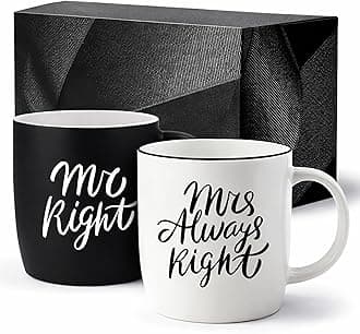 Triple Gifffted Mr Right Mrs Always Right Coffee Mugs Gifts Ideas for Couples, Wedding Anniversary, Engagement, Christmas, His & Hers, Bride and Groom, Parents, Newlyweds Bridal Shower, Ceramic 380ml