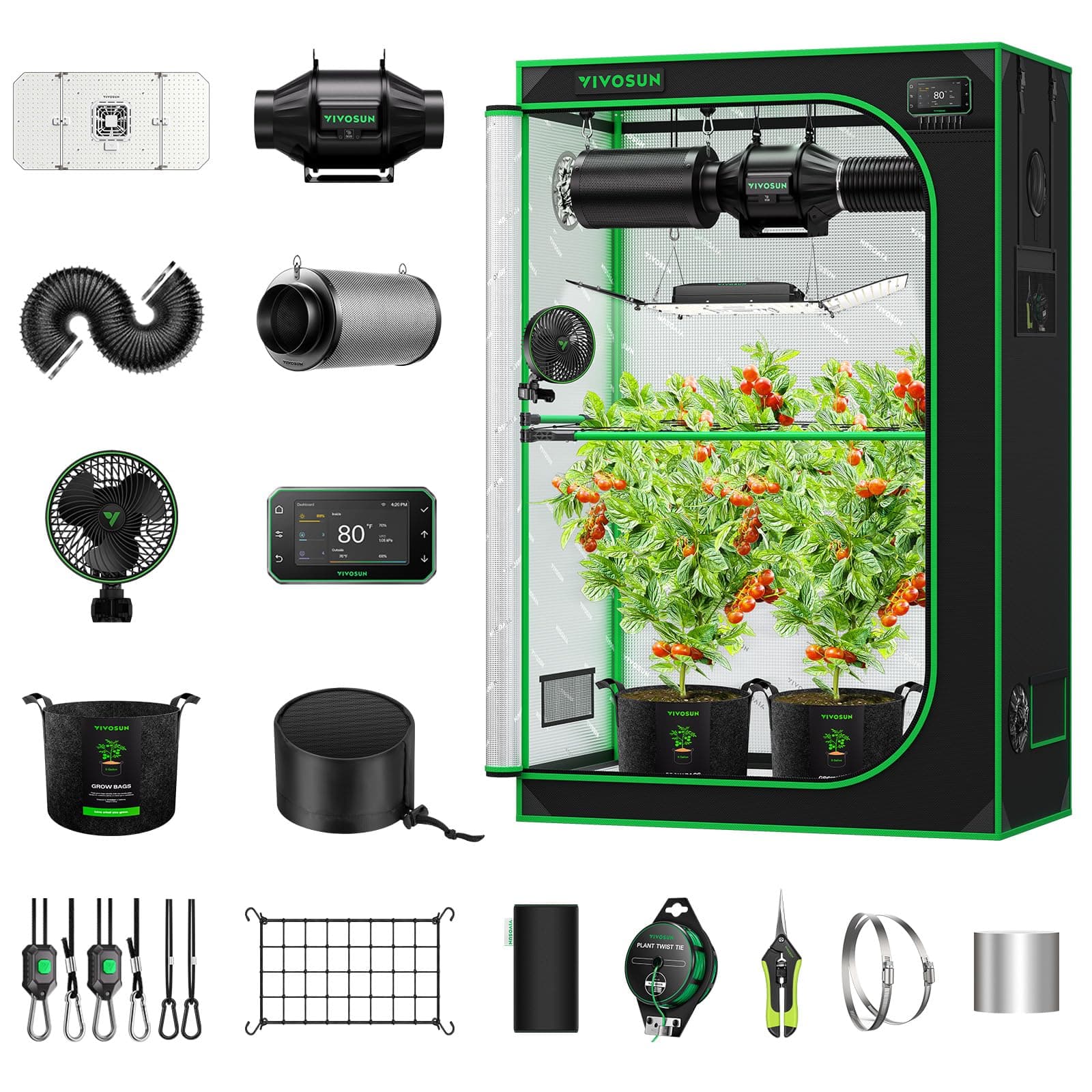 Smart Pro Grow Tent Kit 2x4 Complete Grow System WiFi-Integrated Automatic Control with GrowHub E42A+, 2-in-1 Tunable Spectrum LED Grow Light, 360° Ventilation & Circulation Control System