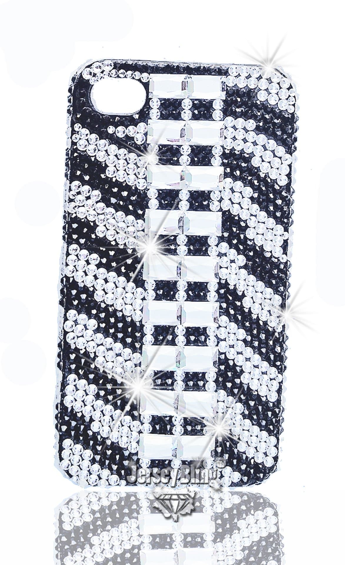 Jersey Bling Zebra or Leopard Bling 3D Handmade Swarovski & Czech Crystal & Rhinestone Animal Print iPhone 4 case/Cover (Zebra)