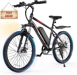 VARUN Electric Bike - Ebikes for Adults Peak 500W /750W 20MPH Commuter Ebike with 36V/48V 7.8AH Removable Battery, 24''/ 26" Electric Mountain Bike with Front Fork Suspension and Dual Disc Brakes