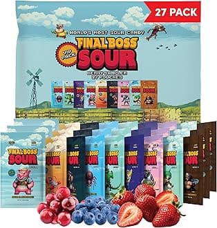 Final Boss Sour Candy Berry Variety, 27 Pack, All Sour Levels, Extreme Sour Fruit Chews with Real Dried Fruit, No Artificial Colors or Flavors, Low Calorie Snack for Kids, Teens & Adults