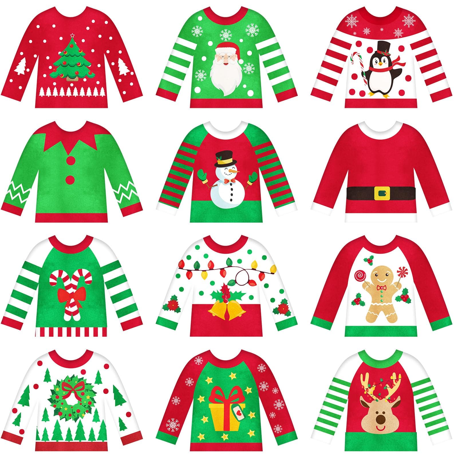12 Pcs Christmas Elf Doll Clothes Bulk Felt Elf Clothes Christmas Elf Accessories Set Elk Christmas Tree Snowman Snowflake Elf Clothing for Xmas Elf Doll Decor, Doll is Not Included (Classic,12 Pcs)