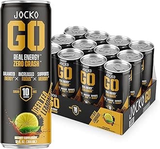 Jocko GO Energy Drink - Keto, Vitamin B12, Vitamin B6, Electrolytes, L Theanine, Magnesium- Energy Boost, Sugar Free Nootropic Monk Fruit Blend - 12 Pack (Iced Tea - Lemonade)
