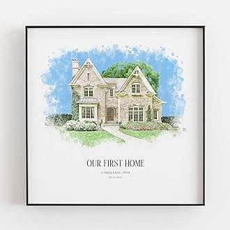 Personalised Watercolour House Portrait, New Home Print Gift, Housewarming Gift, House Sketch, Venue Drawing, Our First Home, Realtor Gift, V1 House FR-A4(M-White)