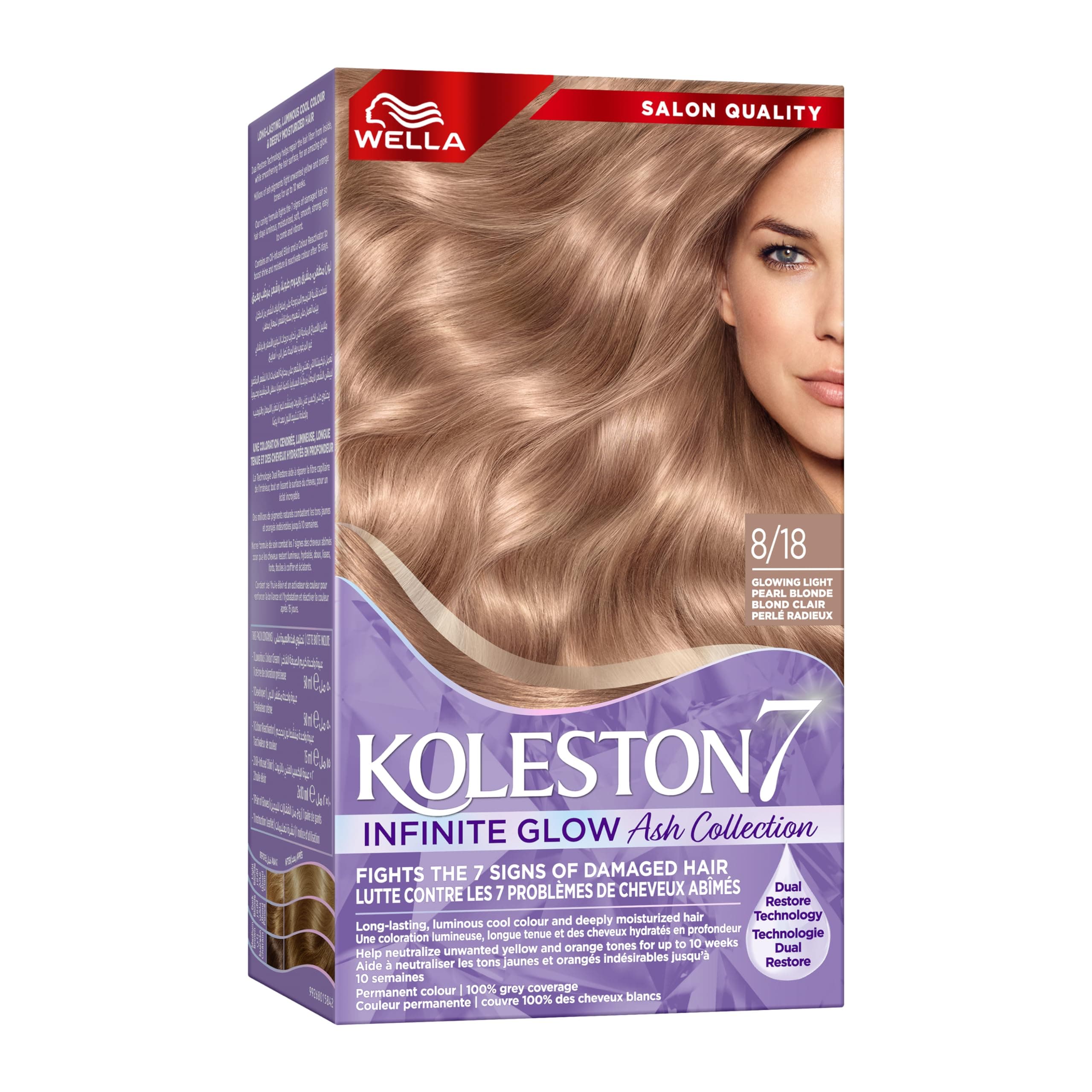 Koleston Supreme Infinite Glow Ash – 100% Grey Coverage, Oil-Infused, Long-Lasting Hair Color, Intense Shine & Moisture - 8/18 Glowing Light Pearl Blonde