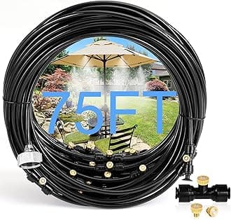 Misters for Outside Patio, 75FT Misting Cooling System for Patio, 75FT (23M) Misting Line+28 Mist Nozzles+3/4" Brass Adapter,Outdoor Mister System for Patio Garden Greenhouse Trampoline for waterpark
