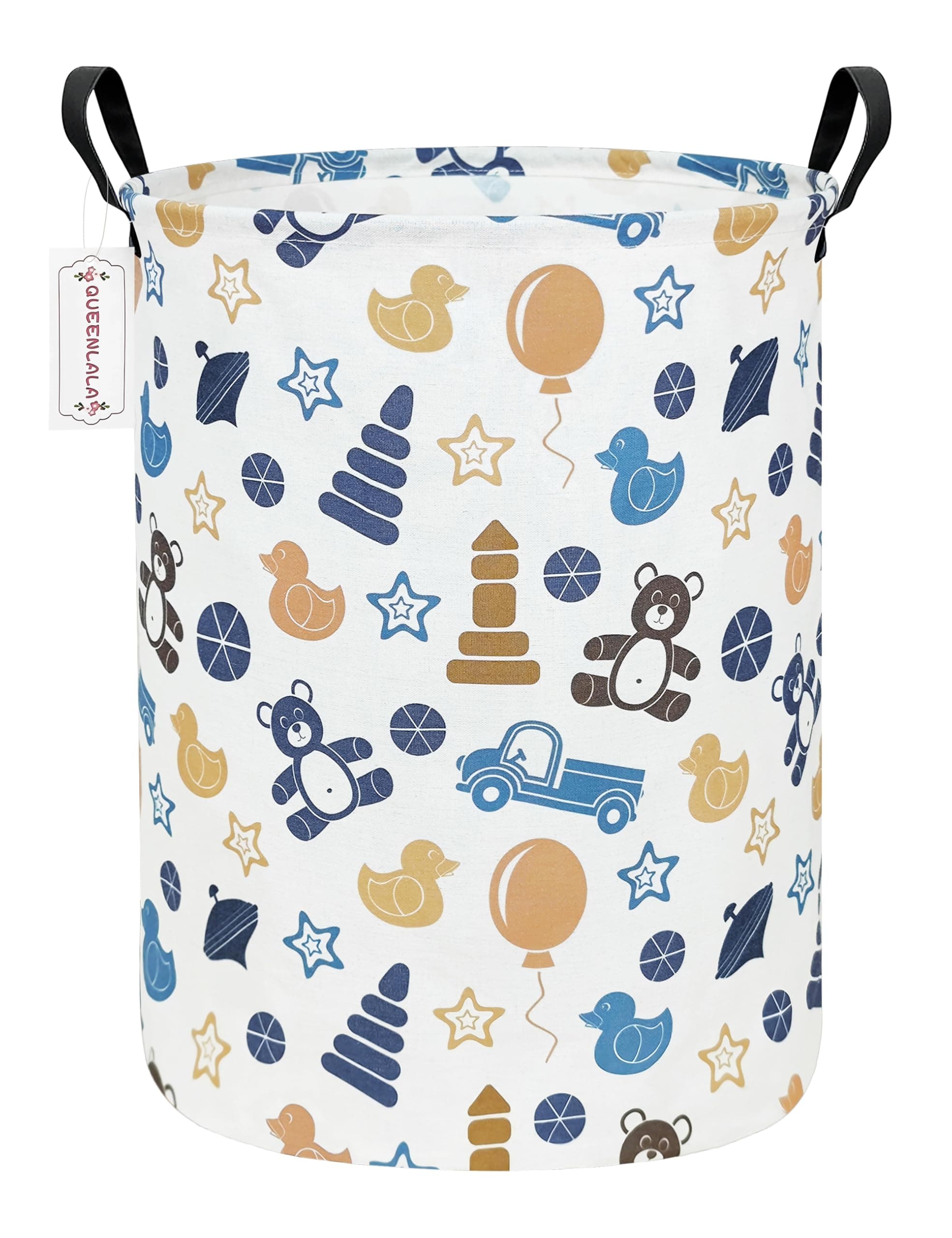 QUEENLALA Large Storage Basket,Laundry Hamper/Bathroom/Home Decor/Collapsible Round Storage Bin,Boys and Girls Hamper/Boxes/Clothing(Round-Colorful Bear)