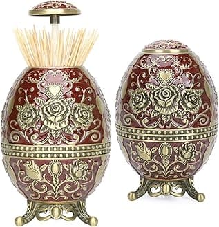 K COOL Gorgeous Automatic Toothpick Holder with Bottle Opener, Hand Press Retractable Retro Toothpick Dispenser Toothpicks Case Can Box Container for Kitchen Home Restaurant (Dark Red-Bronze Rose)