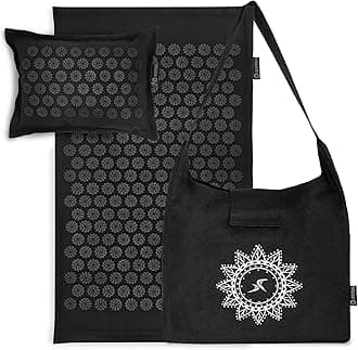 ProsourceFit Ki Acupressure Mat and Pillow Set with 100% Natural Linen for Back/Neck Pain Relief and Muscle Relaxation, Black Pearl, One Size