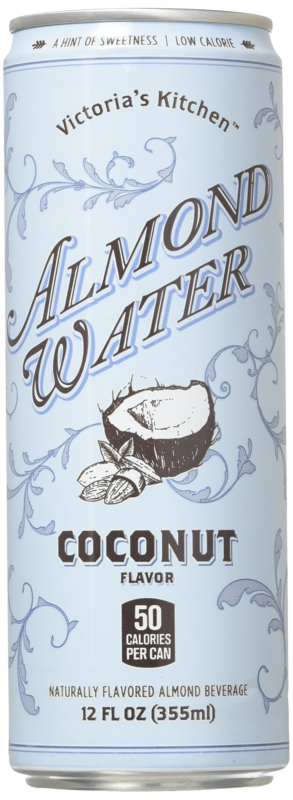 Victoria’s Kitchen Almond Water Coconut 12 oz Can (Pack of 12) All Natural, Non- GMO; Vegan, Kosher; Soy, Dairy, & Gluten Free, Low Calorie Soft Drink, European Inspired, Artisanal Specialty