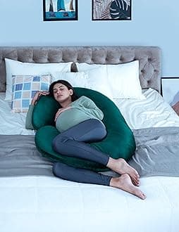 Wakefit Pregnancy Pillow Full Body C Shaped (Peacock Green) - Removable and Washable Cover | Premium Velvet Maternity Pillow with Support for Back, Hips, Legs, Belly for Pregnant Women