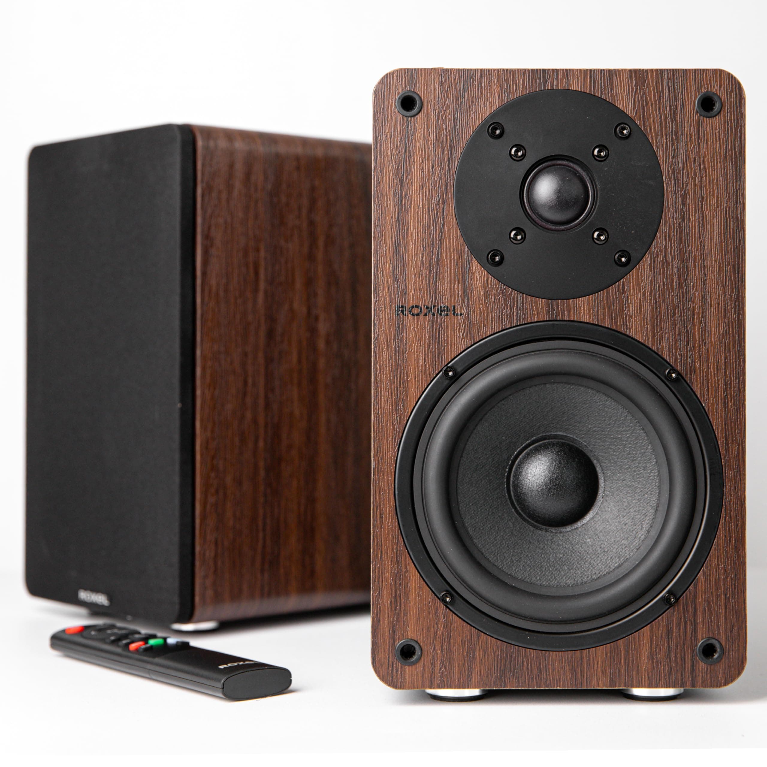 Onyx Active Bookshelf Speakers, 100-Watt RMS Power, Wireless BT 5.0 Streaming, HDMI ARC, 3-Metre Speaker Cable, Dynamic Sound for Movies, Music, Office, Home Theatre (Walnut)