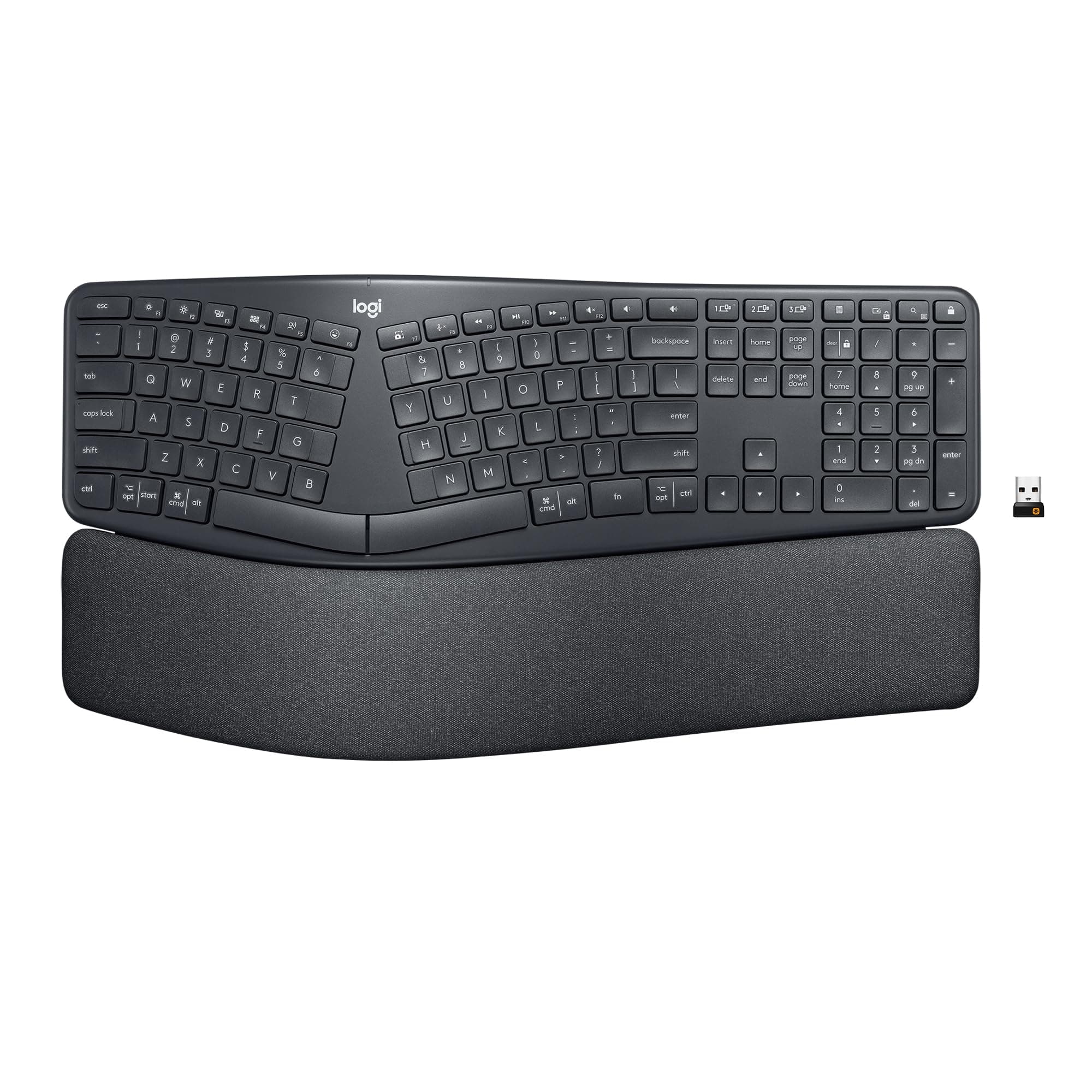 Logitech Ergo K860 Wireless Ergonomic Keyboard - Split Keyboard, Wrist Rest, Natural Typing, Stain-Resistant Fabric, Bluetooth and USB Connectivity, Compatible with Windows/Mac, Black