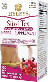 Hyleys Slim Tea Pomegranate Flavor - Weight Loss Herbal Supplement Cleanse and Detox - 25 Tea Bags (12 Pack)
