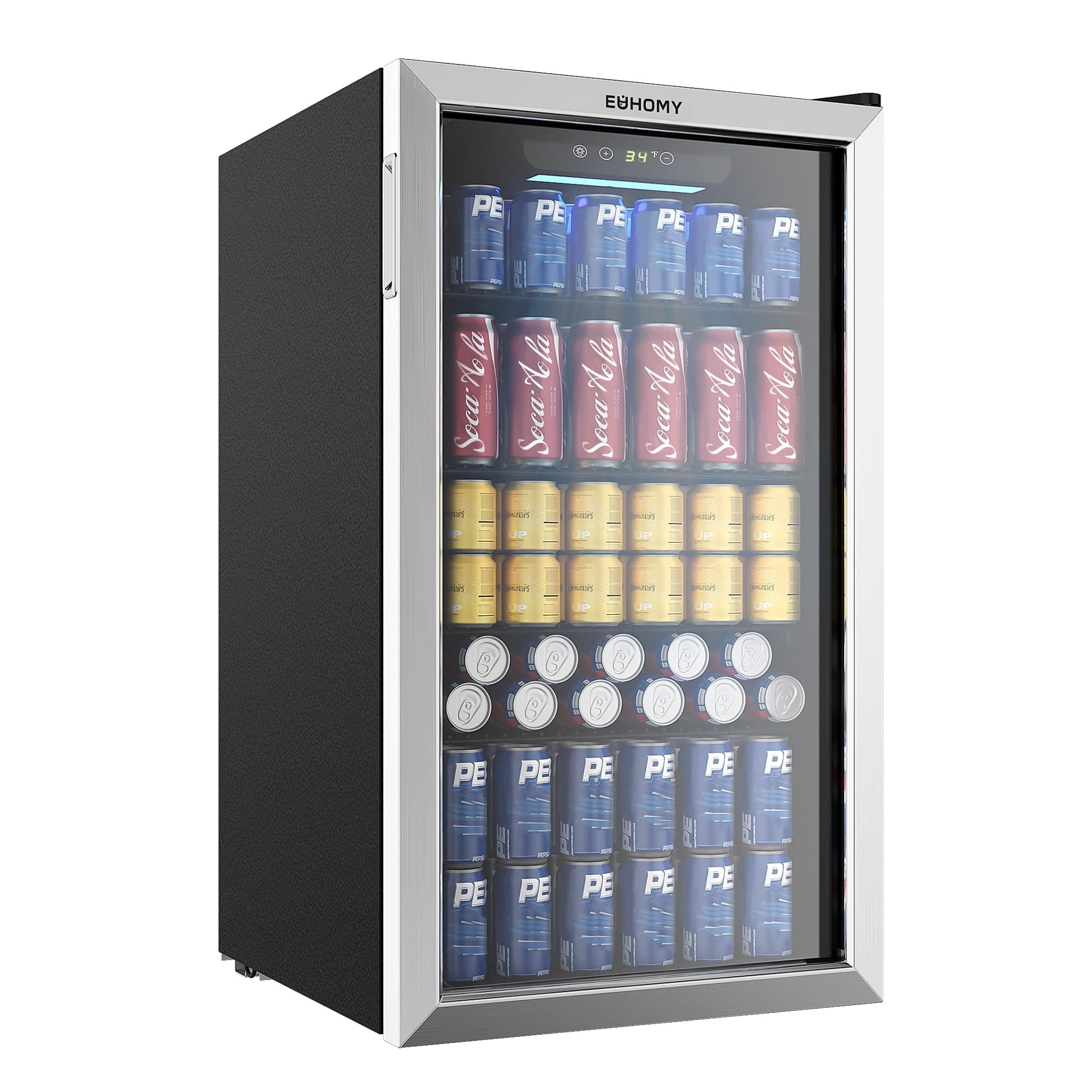 EUHOMY Beverage Refrigerator Cooler, 128 Can Mini Fridge with Glass Door for Soda Beer or Wine, Beverage Cooler for Home, Office, Bar with Adjustable Removable Shelves, Silver
