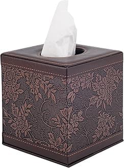Antique Leather Square Tissue Box Cover/Holder,RHCSZ Table Napkin Case Dispenser,Facial Tissues Organizer with Magnetic Bottom for Home Office,Tissues Cube Box (Retro)