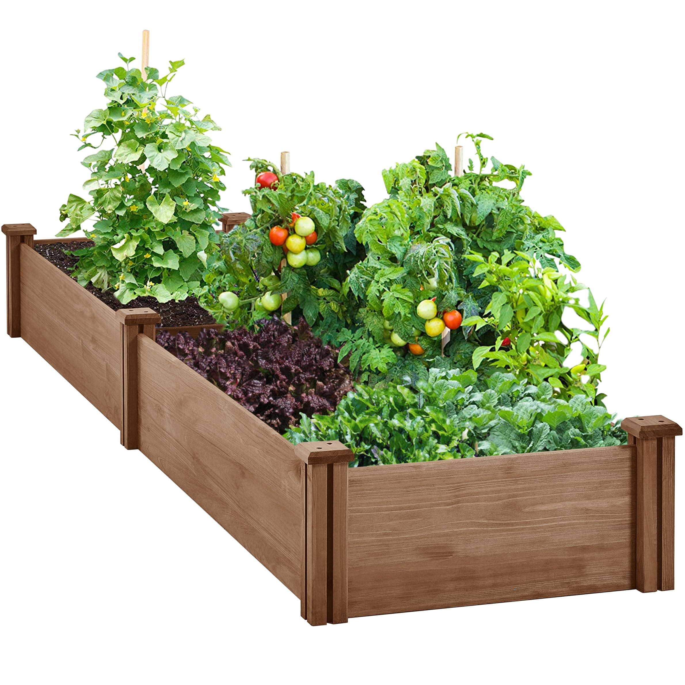 Yaheetech 8×2ft Wooden Horticulture Raised Garden Bed Divisible Elevated Planting Planter Box for Flowers/Vegetables/Herbs in Backyard/Patio Outdoor, Dark Brown, 97 x 25 x 11in