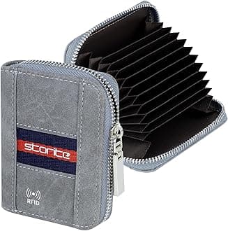 Storite 9 Slot PU Leather RFID Credit Debit Card Holder Wallet Money Zipper Coin Purse for Men & Women - (Brown,10.75 x 8 x 2.3 cm), Grey, 9 Slot RFID BlueStrip Wallet-Grey, Storite