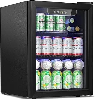 Antarctic Star 1.7 cu.ft.Beverage Refrigerator Small Mini Fridge 68 Can,with Glass Door Freestanding Small Fridge with Electronic Temperature Control for Home Bar,black