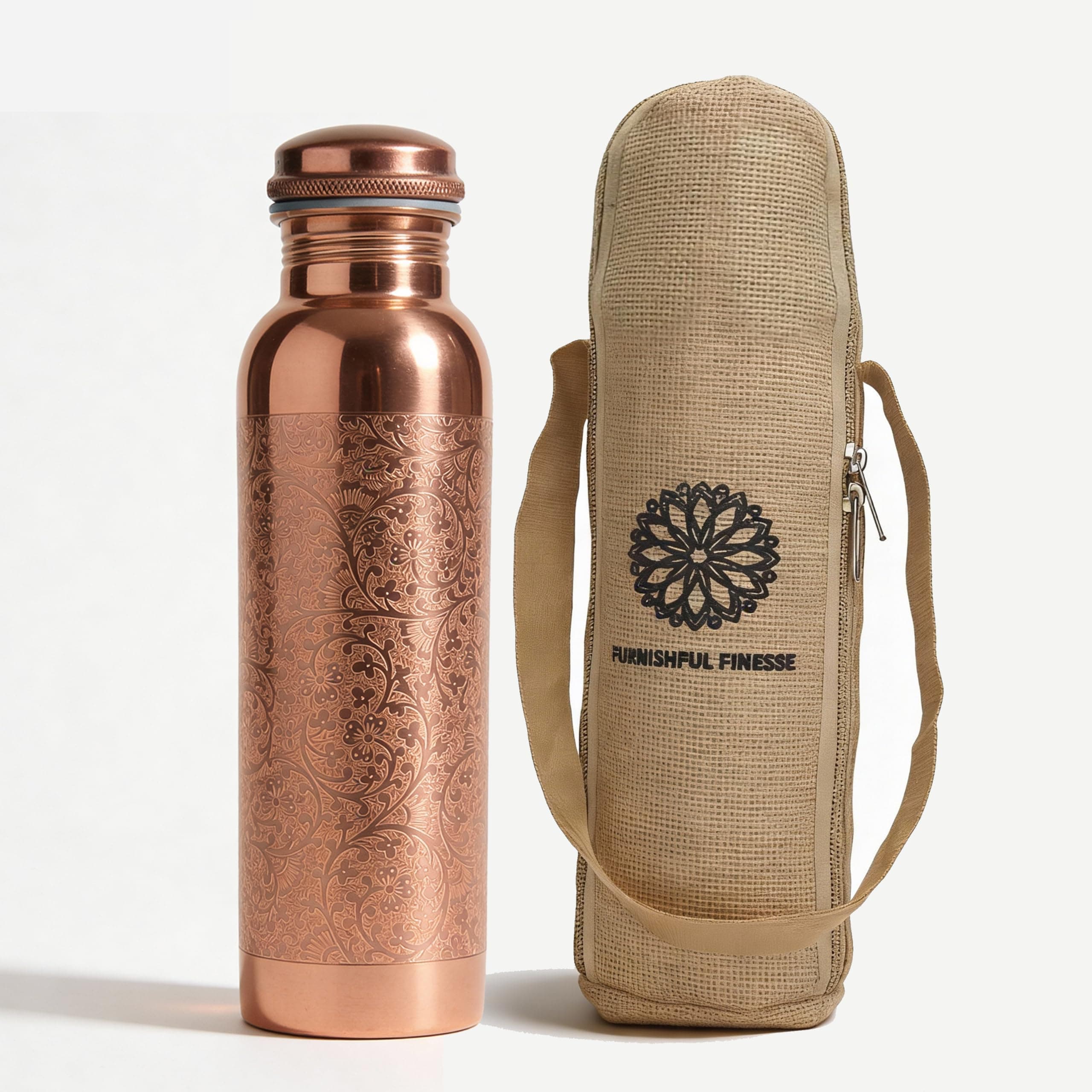 100% Pure Copper Water Bottle For Drinking | 34 Oz Leak-Proof Copper Bottle | Eco-Friendly, Handmade for Sports, Yoga, Gym,Office,Hiking & Many More Ayurvedic Benefit | Natural Vessel with Carry Bag