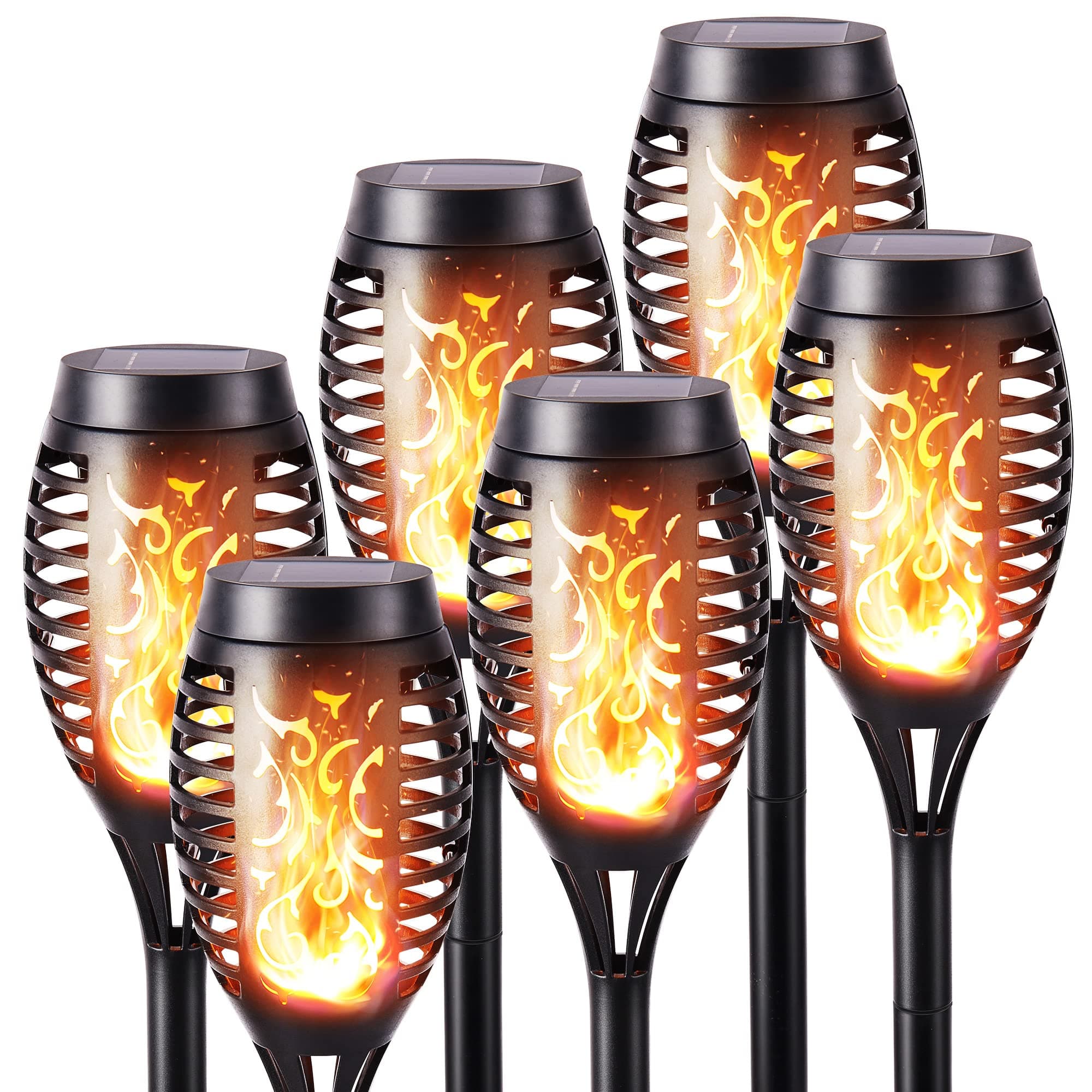 Geemoo 6 Pack Solar Flickering Dancing Flame Lights Waterproof Solar Torch Lights for Outdoor Garden Patio Pathway Yard Driveway Decorative, Warm White