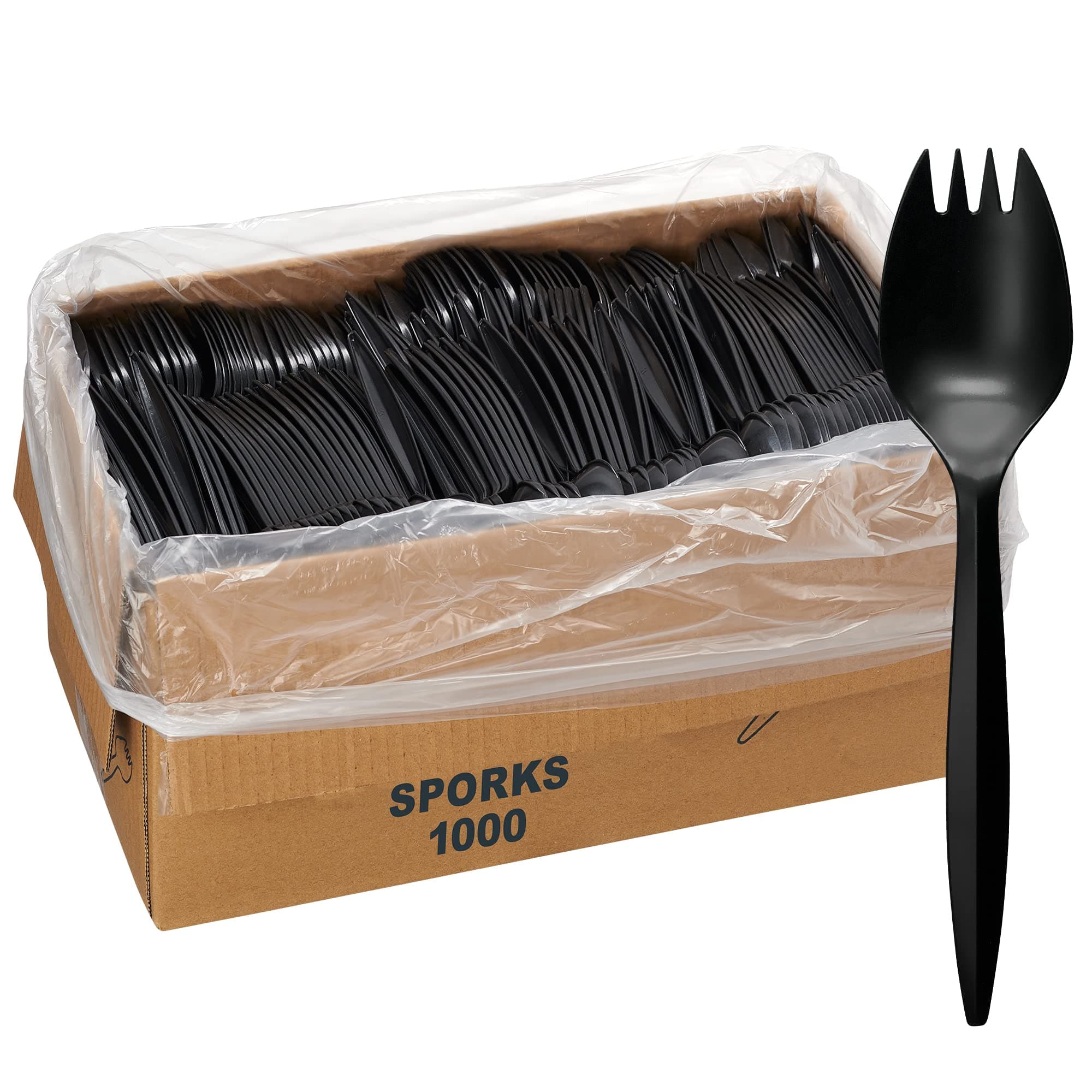 1,000 Plastic Disposable Sporks Bulk Black Medium Weight Disposable Silverware Plastic Cutlery Spork