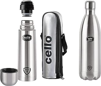Cello Swift Steel Flask, 1 Litre, Silver and Lifestyle Vacu Steel Flask with Thermal Jacket, 500ml