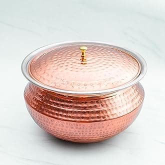 Healthsmith - Pure Copper Handi/Patila Set with Lid in Round Base - Biryani Pot Heavy Bottom - Strong & Durable - Good for Health & 100% Toxins Free - 8L, 2.5kg