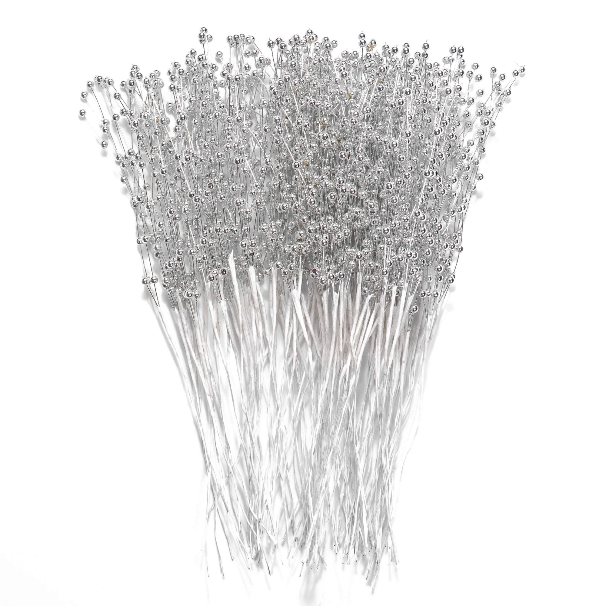 60 Pieces Pearl Stick Stems Bouquets, 4mm Bead String Garland Beaded Spray Filler Floral Arrangements Tree Picks Wedding Party Decoration, Christmas Decorations, Christmas Tree Picks (Silver)