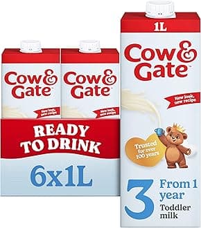 Cow & Gate 3 Toddler Baby Milk Ready to Use Liquid Formula, 1-3 Years, 1 L (Pack of 6) - Packaging May Vary