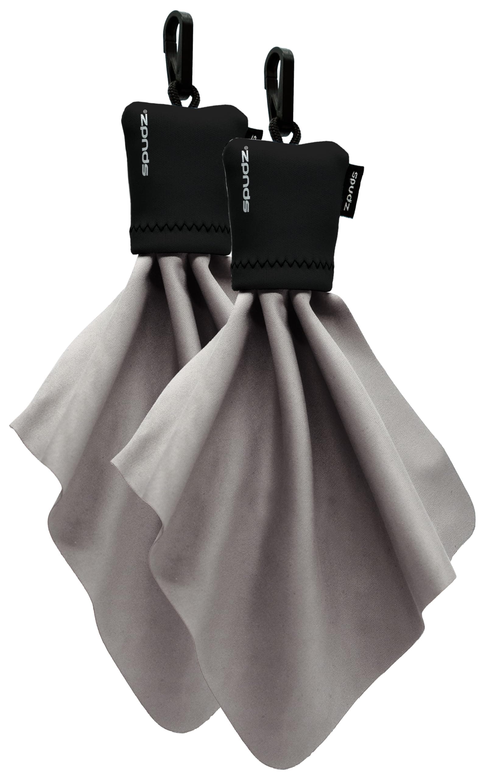 SPUDZ Classic Microfiber Lens Cleaner – Clip-On Pouch, Washable – for Binoculars, Scopes, Glasses, Screens | Black, 6 x 6 Inch (2-Pack)