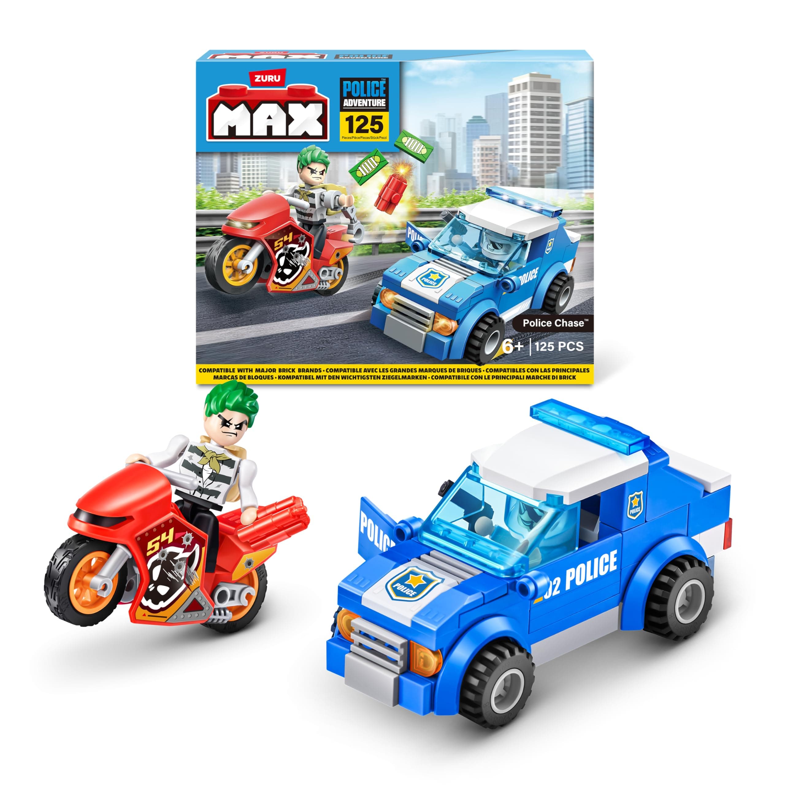 Max Build More 83164 (125 Pieces) MAX Adventure Play Set Police Chase Building Blocks Toy for Children from 5 Years Vehicles Unpacking Discover Police Chase (121 Pieces)