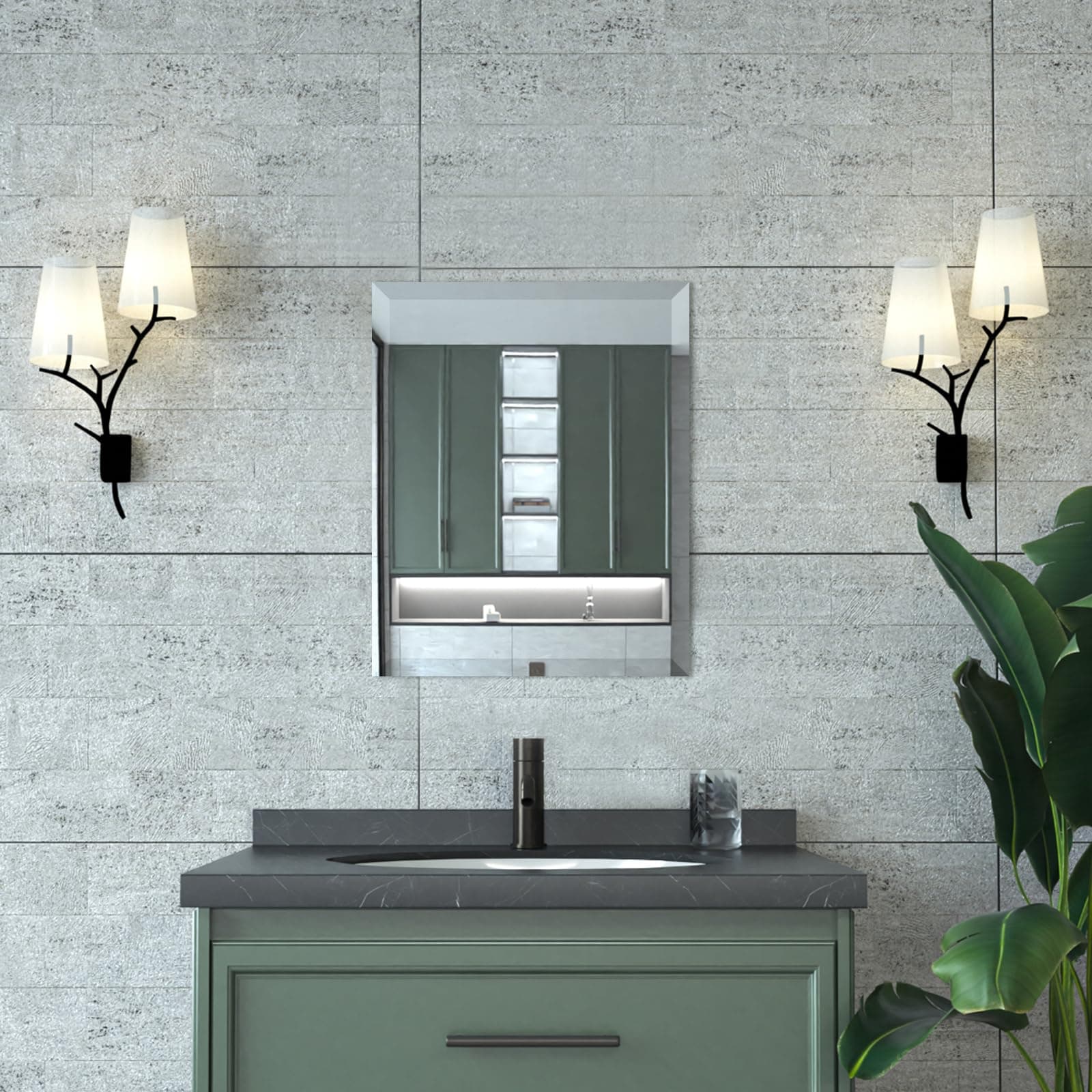 MirroronsBeveled Mirror, Bathroom Mirrors for Wall 16" x 20", Frameless Rectangle Bathroom Mirror with Beveled Edge, Hangs Horizontally or Vertically, Tempered Glass Upgraded Packing