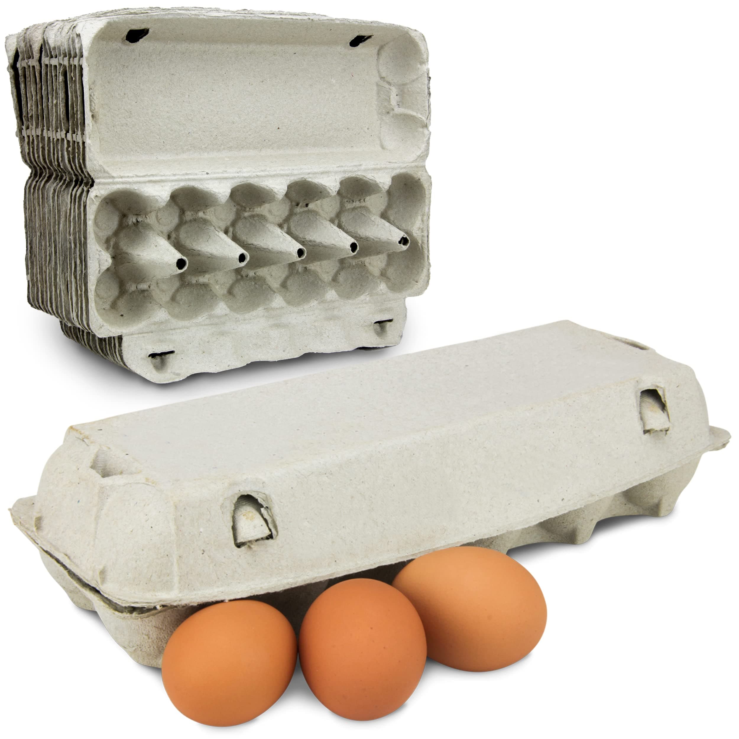 FMP Brands [18 Pack Egg Cartons - Printed Natural Pulp Tray, Large Empty Storage, Holds 1 Dozen of Fresh Farm Chickens & Duck Eggs Container for Kitchen, Farmhouse, Grocery, Plastic Alternative
