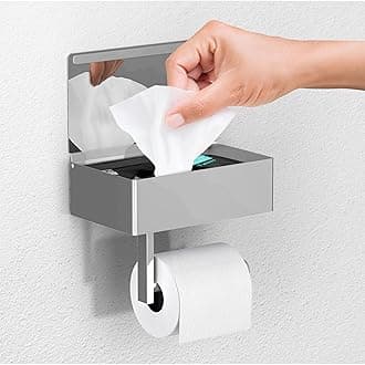 Day Moon DesignsToilet Paper Holder with Shelf - Flushable Wipes Dispenser & Storage Fits Any Bathroom, Keep Your Wet Wipes Hidden - Stainless Steel Wall Mount Bathroom Organizer - Chrome, Large