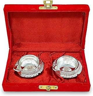 Silver Plated Kuber Diya with Red Velvet Gift Box Pooja Items Diwali Decoration Puja Gifts Handmade Daily Oil Lamp Traditional Indian Deepawali Gift Items