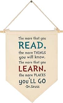 the More That You Read Nursery Banner-Canvas Hanging Flag Banner Wall Sign Decor Gift for Baby Kids Boy Girl-Nursery Kid's Room Playroom Wall Decor