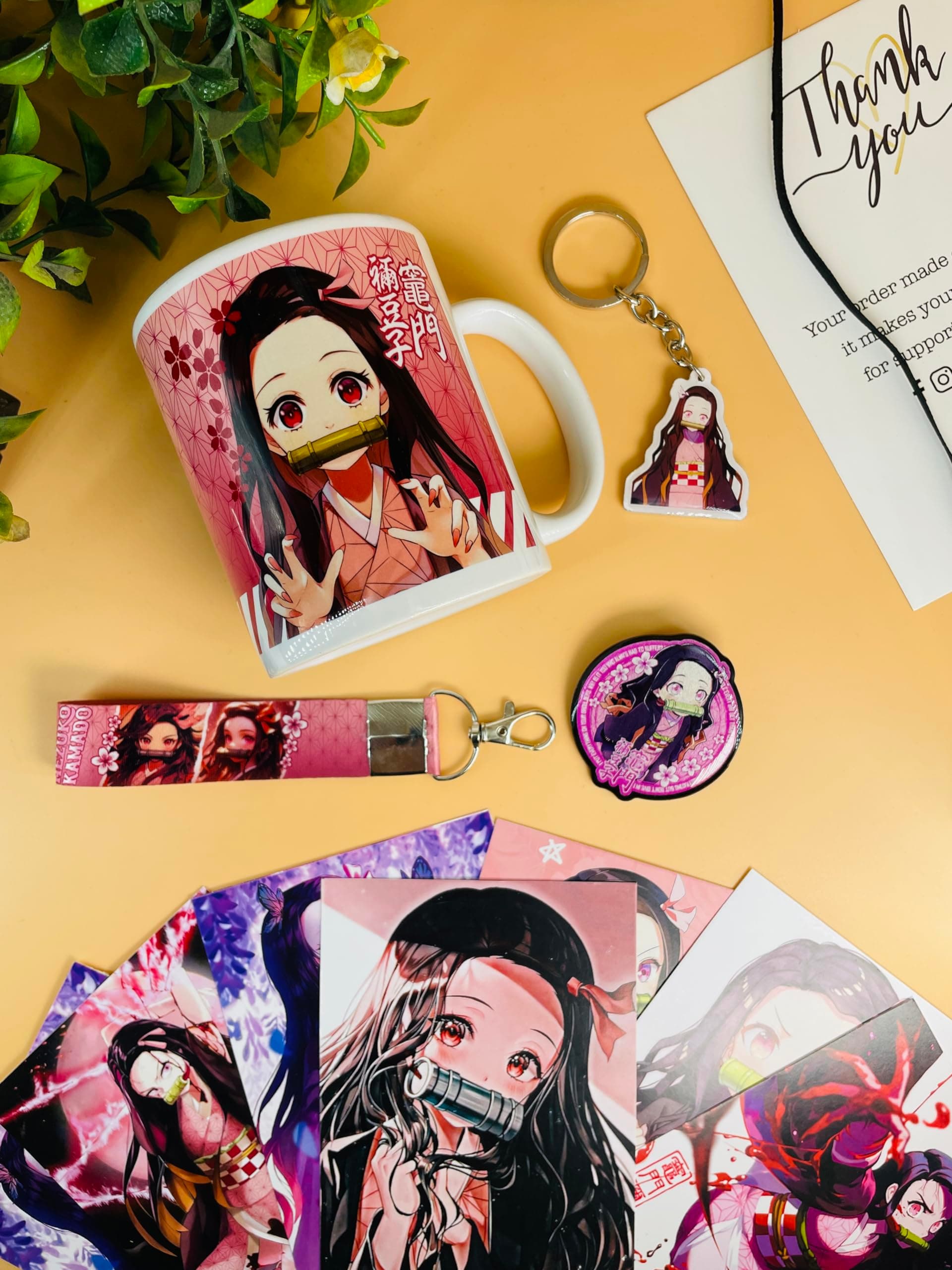 Since 7 Store Nezuko Kamado Gift Box Includes 5 Products: Mug,Keychain,Key-Tag,9 Mini Posters (Self Adhesive),And Shape Cut Badge - The Ultimate Demon Slayer Fan Collection - Nylon,350 Ml,Multicolor
