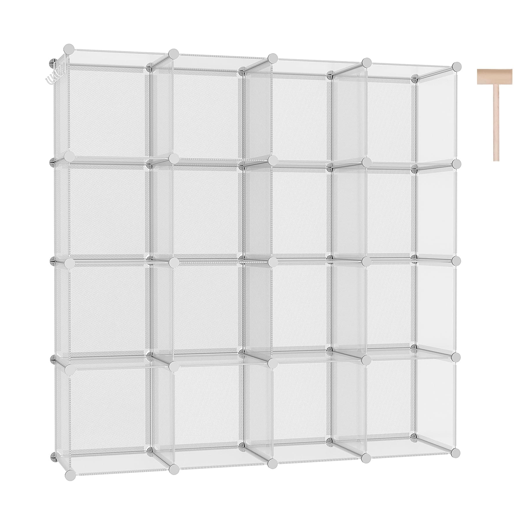 C&AHOME Cube Storage Organizer, 16-Cube Shelves Units, Closet Cabinet, DIY Plastic Modular Book Shelf, Ideal for Bedroom, Living Room, 48.4" L x 12.4" W x 48.4" H Transparent Twill UPCS16T