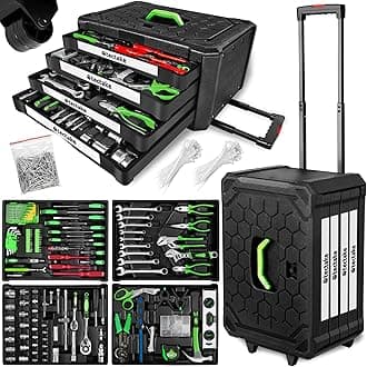 Tool Box Trolley, 899-Piece Kit, with 4 drawers. Essential DIY Tools Set, Home & Office Hand Tools, Mechanic Spanner Organiser, Portable Tool Box with Wheels - Home Improvement Starter Kit