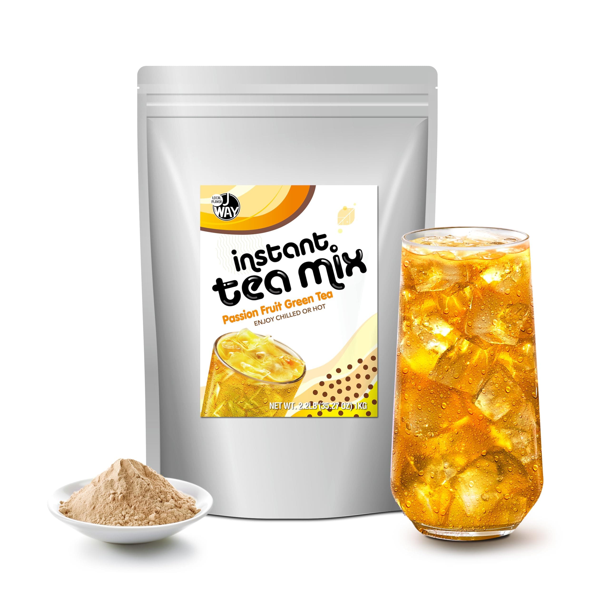 - J WAY Passionfruit Iced Green Tea 2.2 Lb (1 Count), Powdered Instant Green Tea Drink Mix Packets, Makes Blended Frappe, Smoothie Drinks