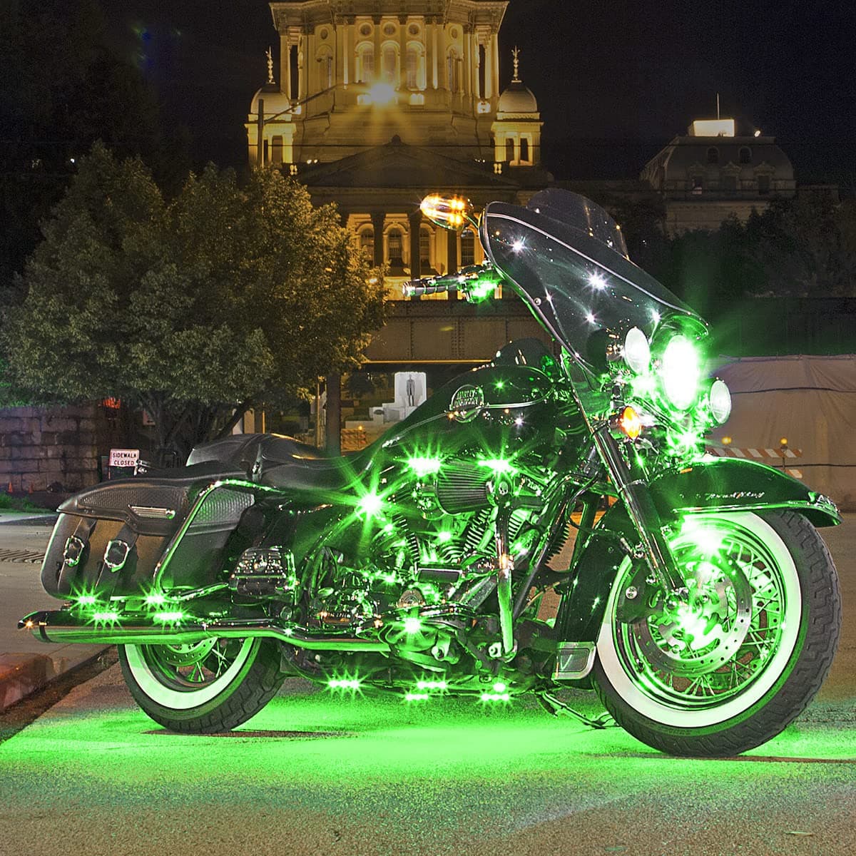 Green 8 POD 2 Strip LED Universal Motorcycle Accent Neon Underglow Light Kit