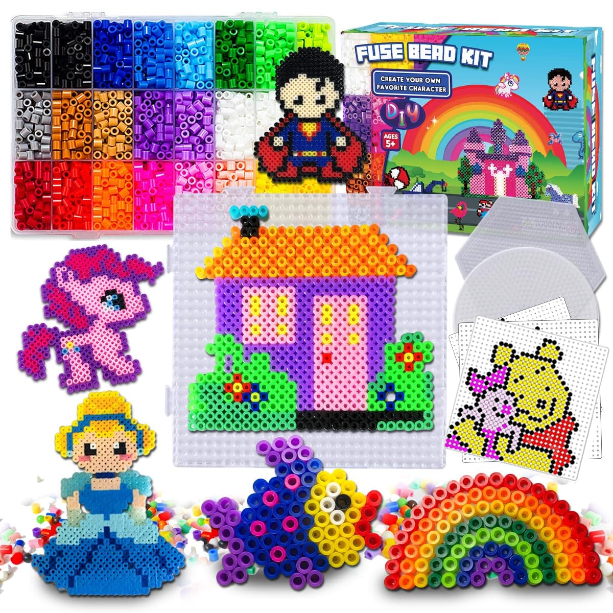 - FUNZBO 5500 5mm Fuse Beads Kit - 24 Colors | 111 Patterns, Arts and Crafts for Girls and Boys, Kids Toys Set, Gifts for Kids, Teens and Adults Age 5+ Years Old